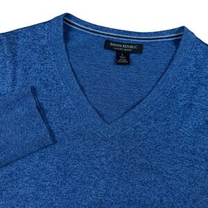 Banana Republic Luxury Blend Silk Cotton Cashmere V-Neck Sweater Blue Mens Large